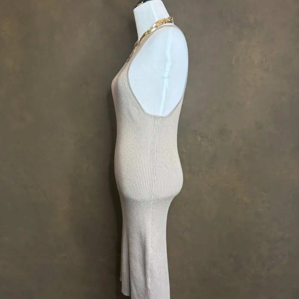 Abercrombie & Fitch Ribbed Knit Tank Bodycon Midi Dress Medium Tall MT Cream